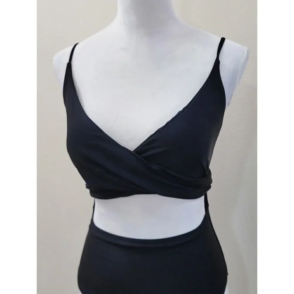 True Wrap Cut Out Bathing Suit V Neck Adjustable Straps Padded Back Tie Size M